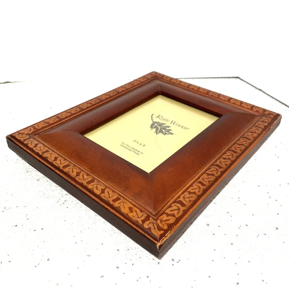 Vintage wooden photo frame Rare Woods by Burnes of Boston carved leaf 3.5 x 5